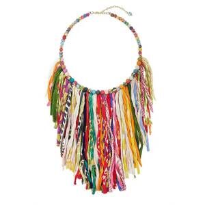 NEW WORLD FINDS women's fringe curled ribbon necklace in multi